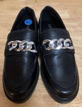 AK ANNE KLEIN Eunice Penny Loafers Chunky Lug Chain Accent Black Women&#39;s 6 1/2 6 - £32.18 GBP