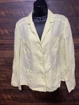 Chicos 2 Linen Jacket Large/12 Chartreuse Long Sleeve Pockets Button Front Light - £11.84 GBP