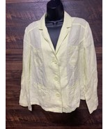 Chicos 2 Linen Jacket Large/12 Chartreuse Long Sleeve Pockets Button Fro... - $20.84 CAD
