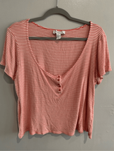 Forever 21 Scoop Neck Blouse-Pink/White Stripe Button Accents Plus Size 2XL - $7.92