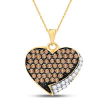 10k Yellow Gold Round Brown Diamond Heart Pendant 7/8 Ctw - £321.12 GBP