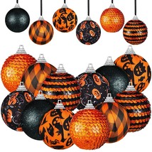 12 Pieces Halloween Day Ball Ornament,Glitter Black Halloween Tree Ornam... - £20.55 GBP