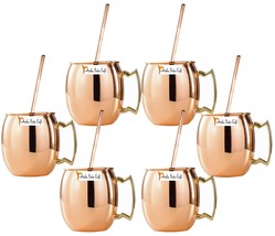 Set of 6 - Prisha India Craft Copper Mug with Straw for Moscow Mules 550... - £54.04 GBP