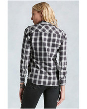 New Womens Designer True Religion M Plaid Top Logo Black Gray White NWT Long  - £109.20 GBP