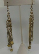 Long Gold-tone Dangling Disk Chain Hook Earrings - £18.94 GBP