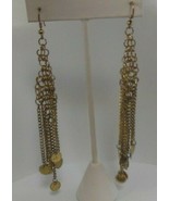 Long Gold-tone Dangling Disk Chain Hook Earrings - £18.68 GBP