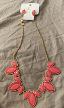 Necklace &amp; Earrings Set Hot Pink &amp; Gold 18” Long New  - £6.83 GBP