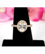 OVAL RILLIANT CUT CZ Stone RING Row Clear Rhinestones Goldtone Lightweig... - $19.79