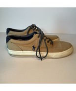 Polo Ralph Lauren Mens Vaughn Khaki Canvas Leather  Shoes 9.5 D Logo - $349.75 MXN