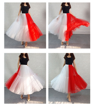 Red and White Long Tulle Skirt Outfit Womens Custom Plus Size Holiday Skirt image 4