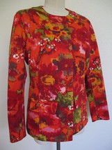 Chico&#39;s Orange Retro Artsy Floral Jacket 0 S 4 Cotton Spandex Long Sleeve Lined - £11.19 GBP