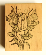 Wood Mount Craft Rubber Stamp Fairy Sitting on a Flower Used - £6.30 GBP