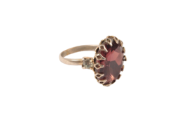 Vintage Adjustable Ring with Large Purple stone and Rhinestone Accents - £5.42 GBP