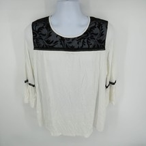 NY Collection Womens Bell Sleeves White Black Top Shirt NWT $50 - $15.84