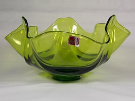 Viking Epic Drape Avocado Green Glass Candy Bowl #6806, Fruit Bowl, Compote, Com - £34.60 GBP