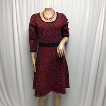 Nina Leonard Red Black Animal Print Sweater Dress Womens Size Medium Fit Flare - $22.53