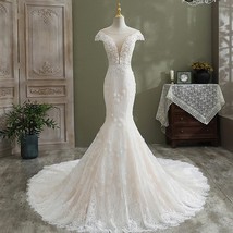 Luxury Appliques Mermaid Wedding Gown with Sweep Train - $339.99