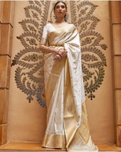 ethnic White Gold kanjivaram silk saree sari - £23.54 GBP