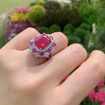 4.00Ct Cushion Cut CZ Pink Ruby Halo Engagement Ring 14K White Gold Finish - £101.90 GBP
