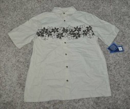 Mens Sport Shirt Croft &amp; Barrow Tan Hibiscus Short Sleeve Button Front C... - $14.85