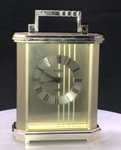 Bulova Quartz Desk Gold tone Metal Clock #B-1360 Works Vintage - £22.04 GBP
