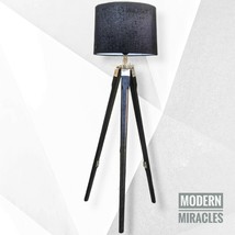 Antique Style Floor Lamp with Black Wooden Tripod Stand - Black Shade Home Decor - £98.93 GBP