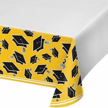 Yellow Black 54 x 102 Border Print Tablecover Graduation School Spirit - $7.99
