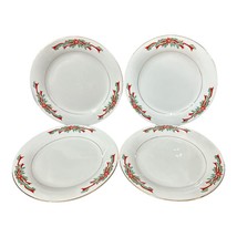4 Poinsettia and Ribbons Fine China Salad Dessert Plate 7.5&quot; - £10.17 GBP