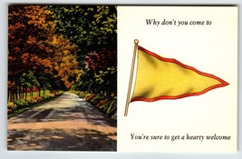 Flag Postcard Why Don&#39;t You Come You&#39;re Sure To Get A Hearty Welcome Linen NOS - £10.46 GBP