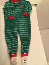 Size 18 mo Carters pajamas footed Santa play set outfit striped 1 piece green - £8.01 GBP