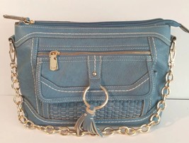 B.O.C. Blue handbag purse with gold chain tasel woven texture front pockets - £13.43 GBP