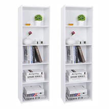 2Pcs Wood Bookcase 5-Tier Open Shelf Narrow Freestanding Bookshelf Stora... - $127.99