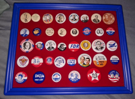 Vintage Lot President Political Campaign Pin Buttons 38 Framed Reproduct... - £22.17 GBP