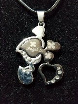 Angel Hearts - Stainless Steel Charm Pendant Necklace On Waxed Cord    Z12 - £7.88 GBP