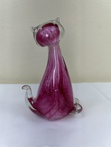 Vintage Hot Pink Clear Glass Cat Murano Style Figurine Paperweight - £15.02 GBP