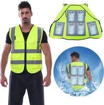 Cooling Safety Vest with 6 Ice Packs - Reflective Vest with Pockets and Zipper - £29.74 GBP