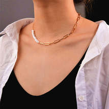 Pearl &amp; 18K Gold-Plated Baroque Chain Link Necklace - £9.70 GBP