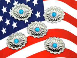 Southwest Style Oval Conchos Synthetic Turquoise 1 3/8&quot;x 1 1/8&quot; Chrome 5... - $9.99