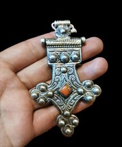 Antique Moroccan Large Silver Enamel Cross Pendant,Berber Talisman,Berbe... - $216.00
