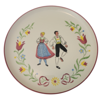 West Germany Folk Art Plate Couple Dancing Pre-owned 12&quot;x 12 hand painte... - $23.55