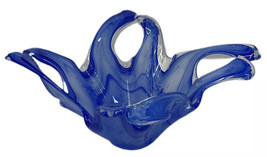 Murano Lavorazione Arte Blue White Swirl Blown Art Glass Bowl Made in Italy - £61.66 GBP