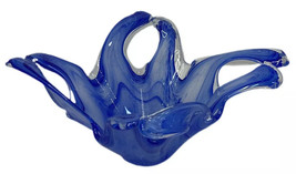 Murano Lavorazione Arte Blue White Swirl Blown Art Glass Bowl Made in Italy - $1,453.93 MXN