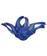 Murano Lavorazione Arte Blue White Swirl Blown Art Glass Bowl Made in Italy - $105.83 CAD