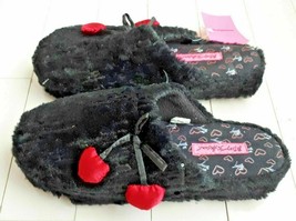 Betsey Johnson Sequin Black Slippers Soft Bow Red Hearts Xl 11/12 - £64.28 GBP