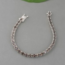 Natural 925 Sterling Silver smokey quartz round tennis bracelet, Birthday gift - £134.81 GBP