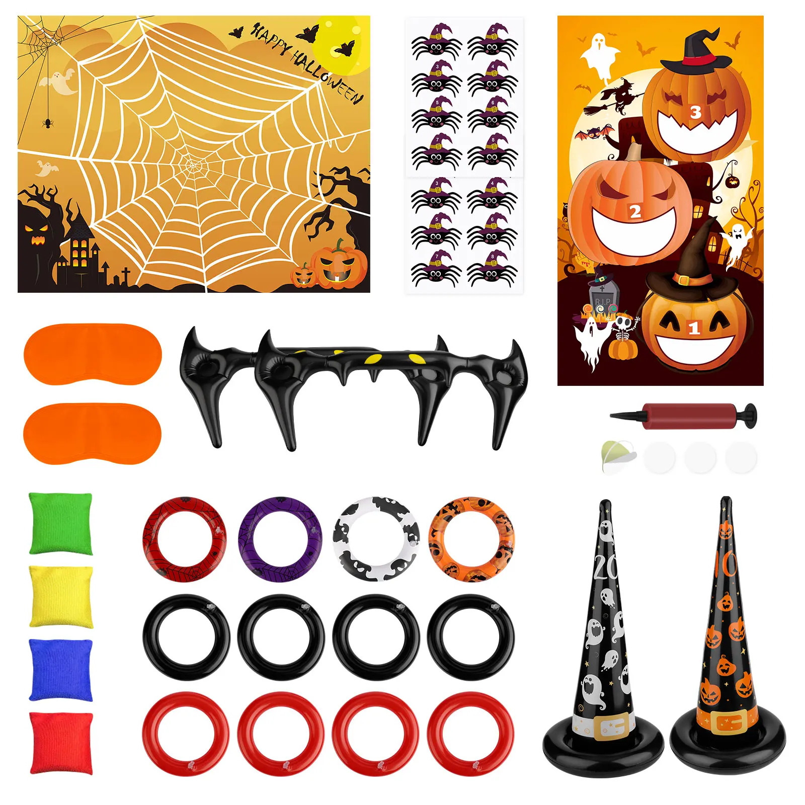 Halloween Games Toys Blindfolded Sticking Spider Banner Sandbag Inflatable Bat - £27.96 GBP