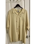 100% Silk Luau Hawaiian Shirt Mens 2XL Ivory Embroidered Palm Tree Vacation - $31.88 CAD