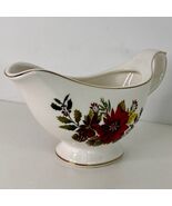 Footed Gravy Boat Grace Teaware Christmas Poinsettia Porcelain New - $24.70