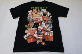 Crazy Cat Christmas Present Black T-Shirt Holiday Cheer Prrrsents - £8.75 GBP
