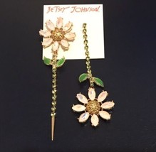 Betsey Johnson Daisy Flower,Gold,Iridescent Crystals Mismatch Dangling Earrings - $42.03